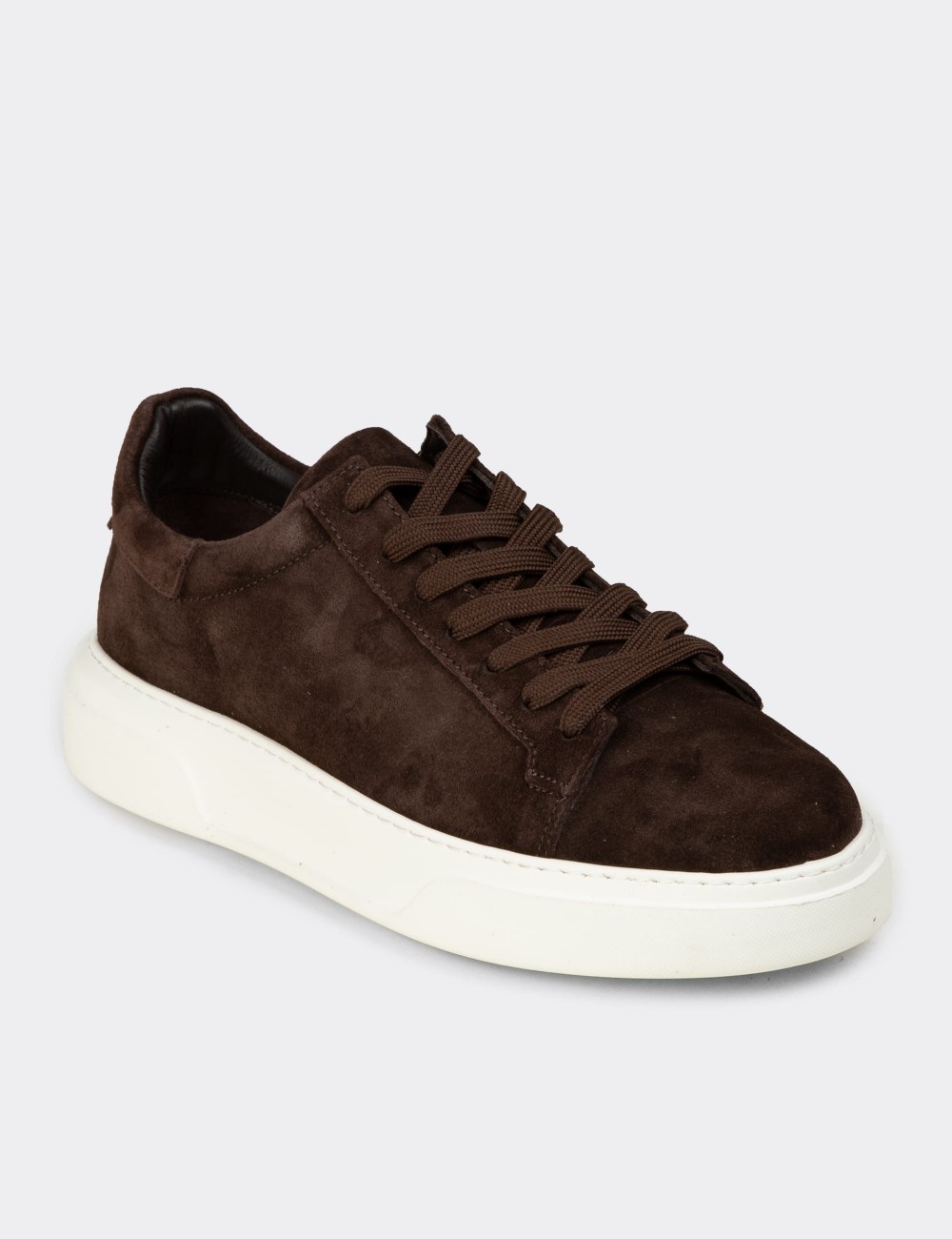 Erkek Hakiki Süet Kahverengi Sneaker Ayakkabı - 04651MKHVE02