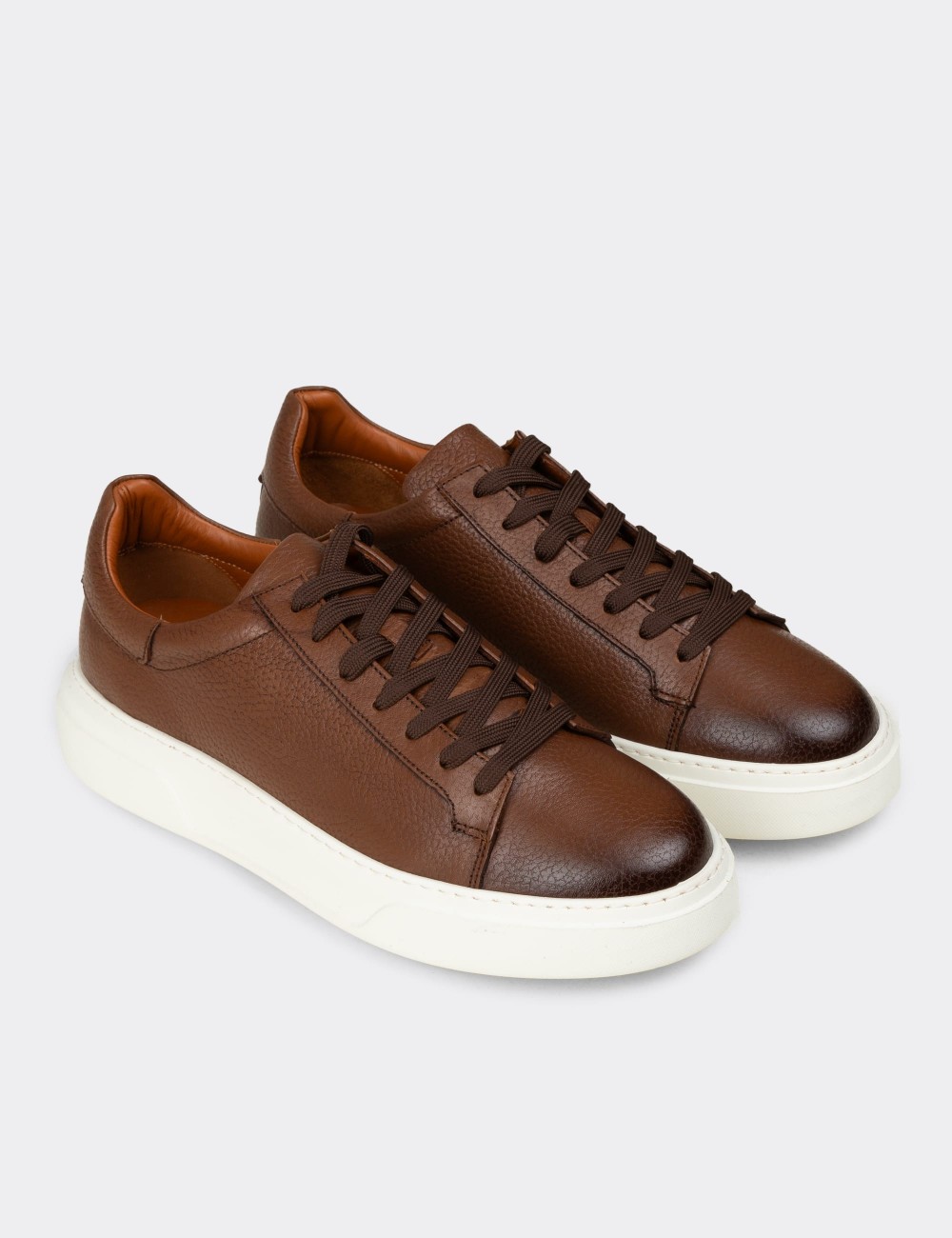 Erkek Hakiki Deri Taba Renk Sneaker Ayakkabı - 04651MTBAE01