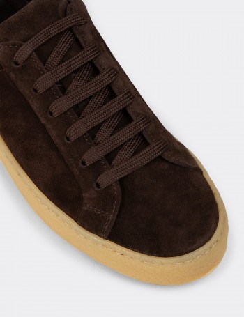 Erkek Hakiki Süet Kahverengi Sneaker - 02018MKHVC04