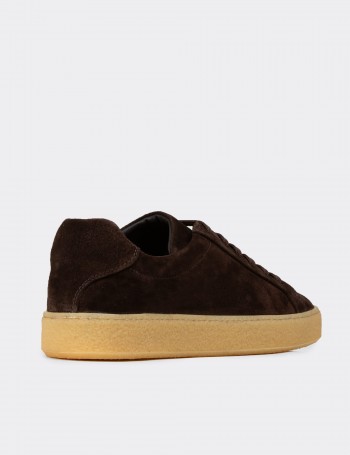 Erkek Hakiki Süet Kahverengi Sneaker - 02018MKHVC04