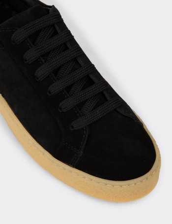 Erkek Hakiki Süet Siyah Sneaker Ayakkabı - 02018MSYHC04