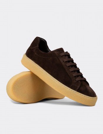 Erkek Hakiki Süet Kahverengi Sneaker - 02018MKHVC04