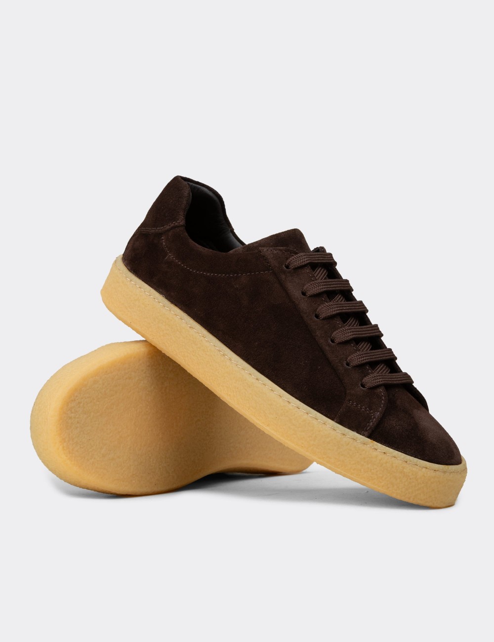 Erkek Hakiki Süet Kahverengi Sneaker - 02018MKHVC04