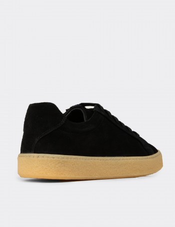 Erkek Hakiki Süet Siyah Sneaker Ayakkabı - 02018MSYHC04