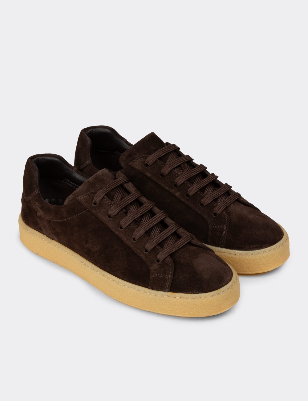 Erkek Hakiki Süet Kahverengi Sneaker - 02018MKHVC04