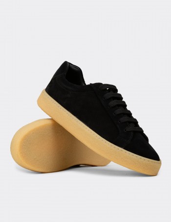 Erkek Hakiki Süet Siyah Sneaker Ayakkabı - 02018MSYHC04