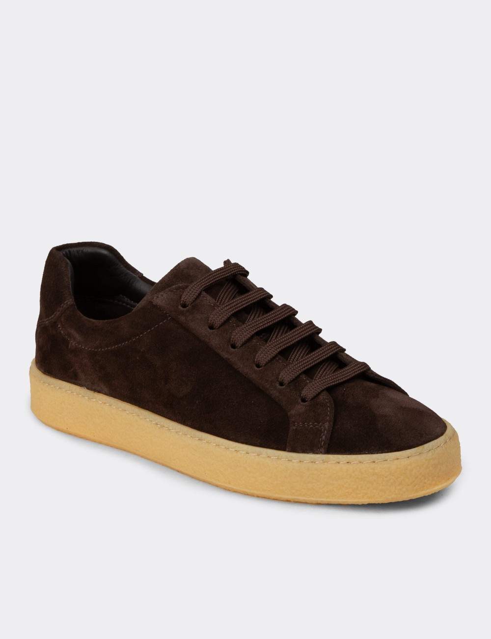 Erkek Hakiki Süet Kahverengi Sneaker - 02018MKHVC04