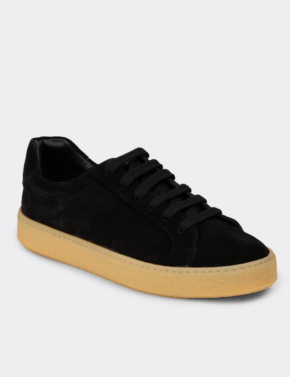 Erkek Hakiki Süet Siyah Sneaker Ayakkabı - 02018MSYHC04