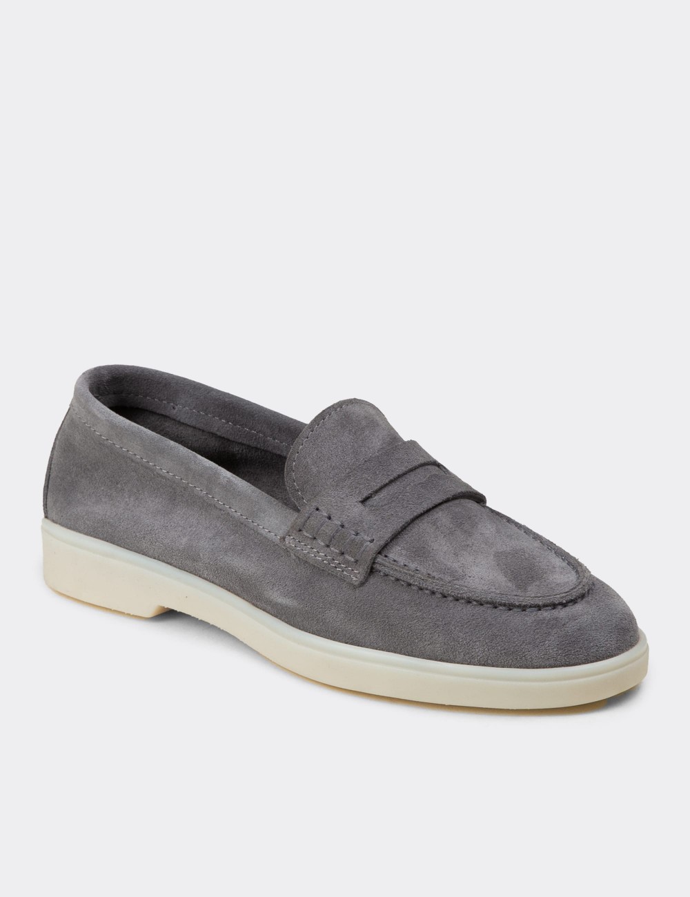 Kadın Hakiki Süet Gri Loafer Ayakkabı - 02038ZGRIC01