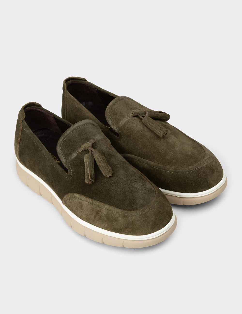 Erkek Hakiki Süet Yeşil Püsküllü Loafer - 02048MYSLE01