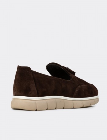 Erkek Kahverengi Hakiki Süet Püsküllü Loafer - 02048MKHVE02