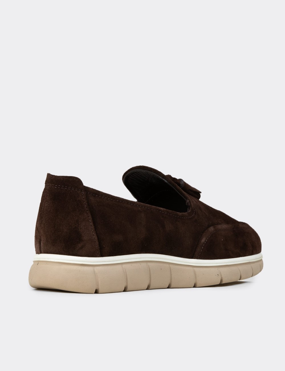 Erkek Kahverengi Hakiki Süet Püsküllü Loafer - 02048MKHVE02