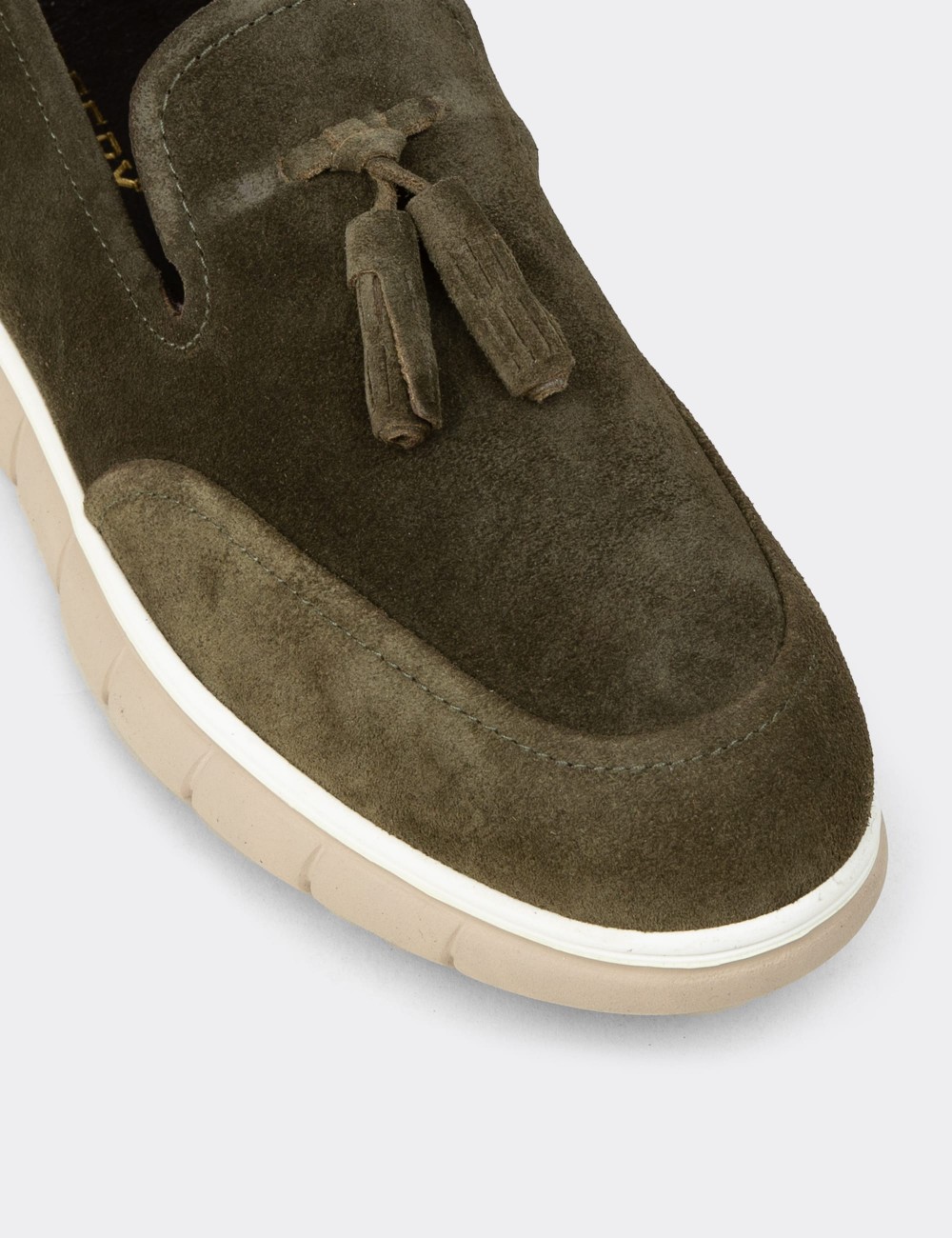 Erkek Hakiki Süet Yeşil Püsküllü Loafer - 02048MYSLE01