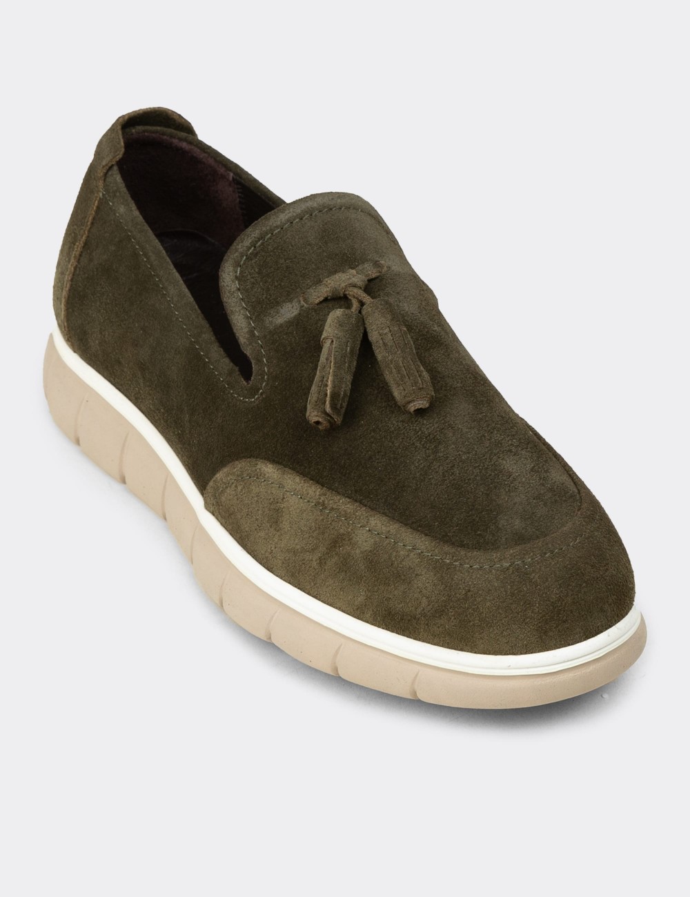Erkek Hakiki Süet Yeşil Püsküllü Loafer - 02048MYSLE01