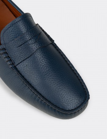 Erkek Hakiki Deri Mavi Loafer Penny - E0920MMVIC01