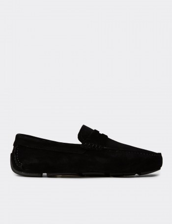 Erkek Hakiki Süet Siyah Penny Loafer