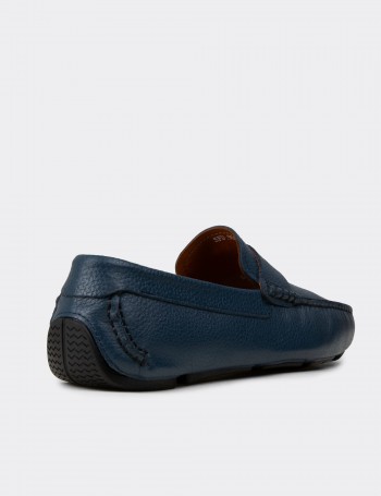 Erkek Hakiki Deri Mavi Loafer Penny - E0920MMVIC01