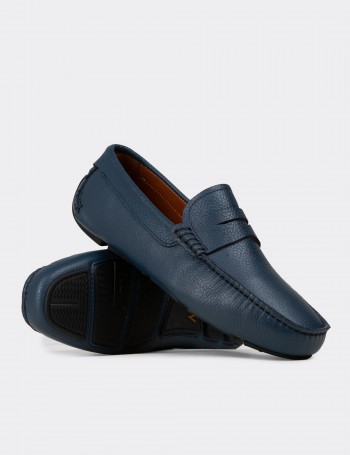 Erkek Hakiki Deri Mavi Loafer Penny - E0920MMVIC01