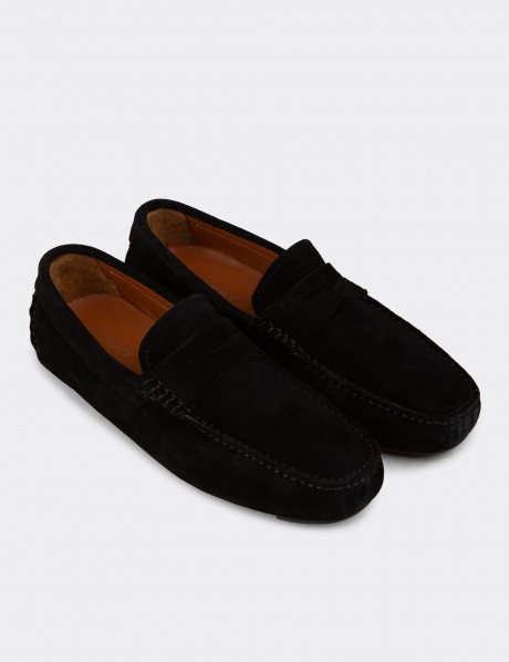 Erkek Hakiki Süet Siyah Penny Loafer