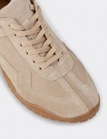 Kadın Hakiki Süet Bej Sneaker Ayakkabı - M5102ZBEJC01