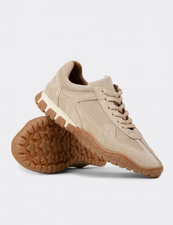 Kadın Hakiki Süet Bej Sneaker Ayakkabı - M5102ZBEJC01