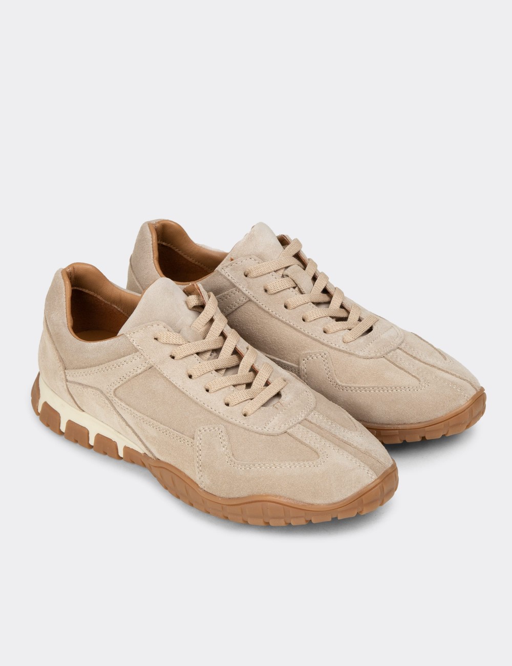 Kadın Hakiki Süet Bej Sneaker Ayakkabı - M5102ZBEJC01