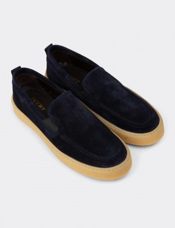 Erkek Süet Lacivert Loafer Ayakkabı - 02047MLCVC01