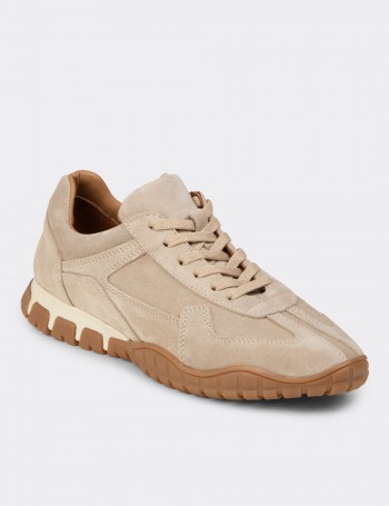 Kadın Hakiki Süet Bej Sneaker Ayakkabı