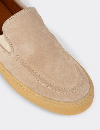 Erkek Hakiki Süet Bej Loafer Ayakkabı - 02047MBEJC01
