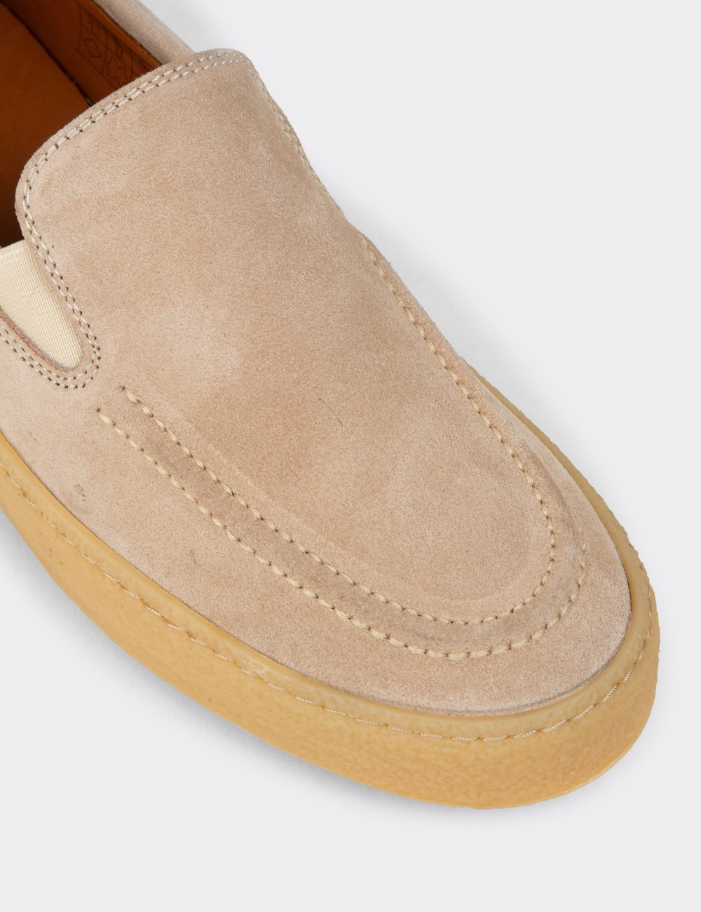 Erkek Hakiki Süet Bej Loafer Ayakkabı - 02047MBEJC01