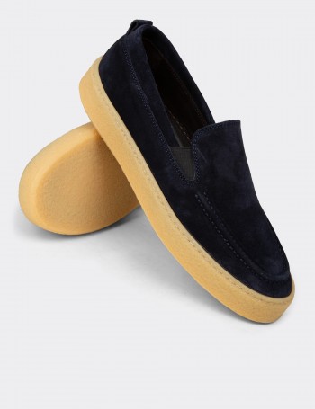 Erkek Süet Lacivert Loafer Ayakkabı - 02047MLCVC01