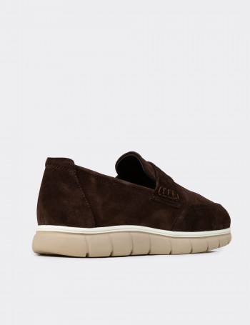 Erkek Hakiki Süet Kahverengi Loafer Ayakkabı - 02045MKHVE02