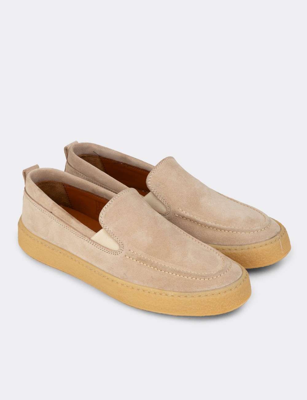 Erkek Hakiki Süet Bej Loafer Ayakkabı - 02047MBEJC01