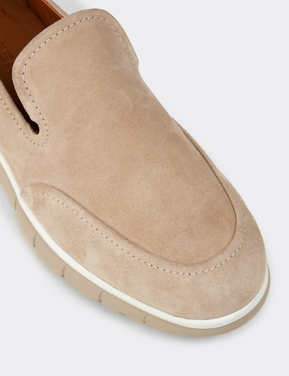 Erkek Hakiki Süet Bej Loafer Ayakkabı - 02044MBEJE01