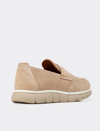 Erkek Bej Hakiki Süet Loafer Ayakkabı - 02045MBEJE01