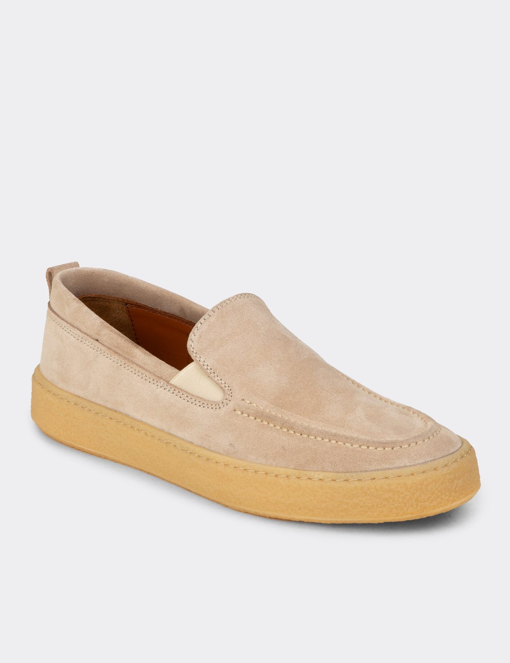 Erkek Hakiki Süet Bej Loafer Ayakkabı - 02047MBEJC01
