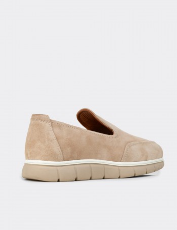 Erkek Hakiki Süet Bej Loafer Ayakkabı - 02044MBEJE01