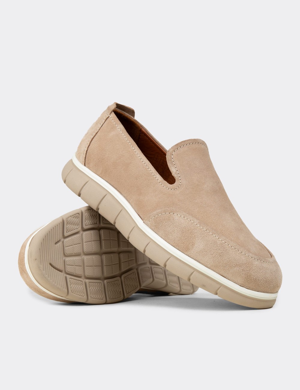 Erkek Hakiki Süet Bej Loafer Ayakkabı - 02044MBEJE01