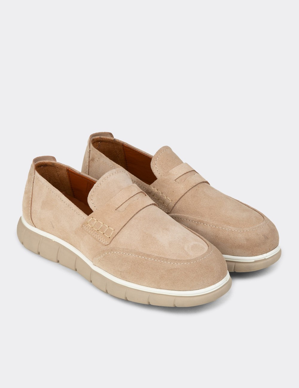 Erkek Bej Hakiki Süet Loafer Ayakkabı - 02045MBEJE01