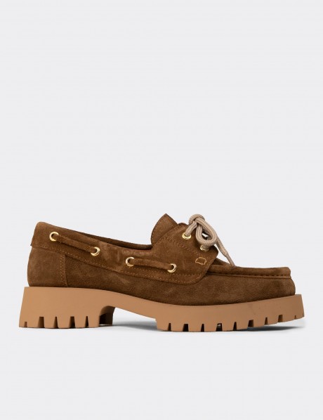 Kadın Hakiki Süet Taba Renkli Marin Loafer