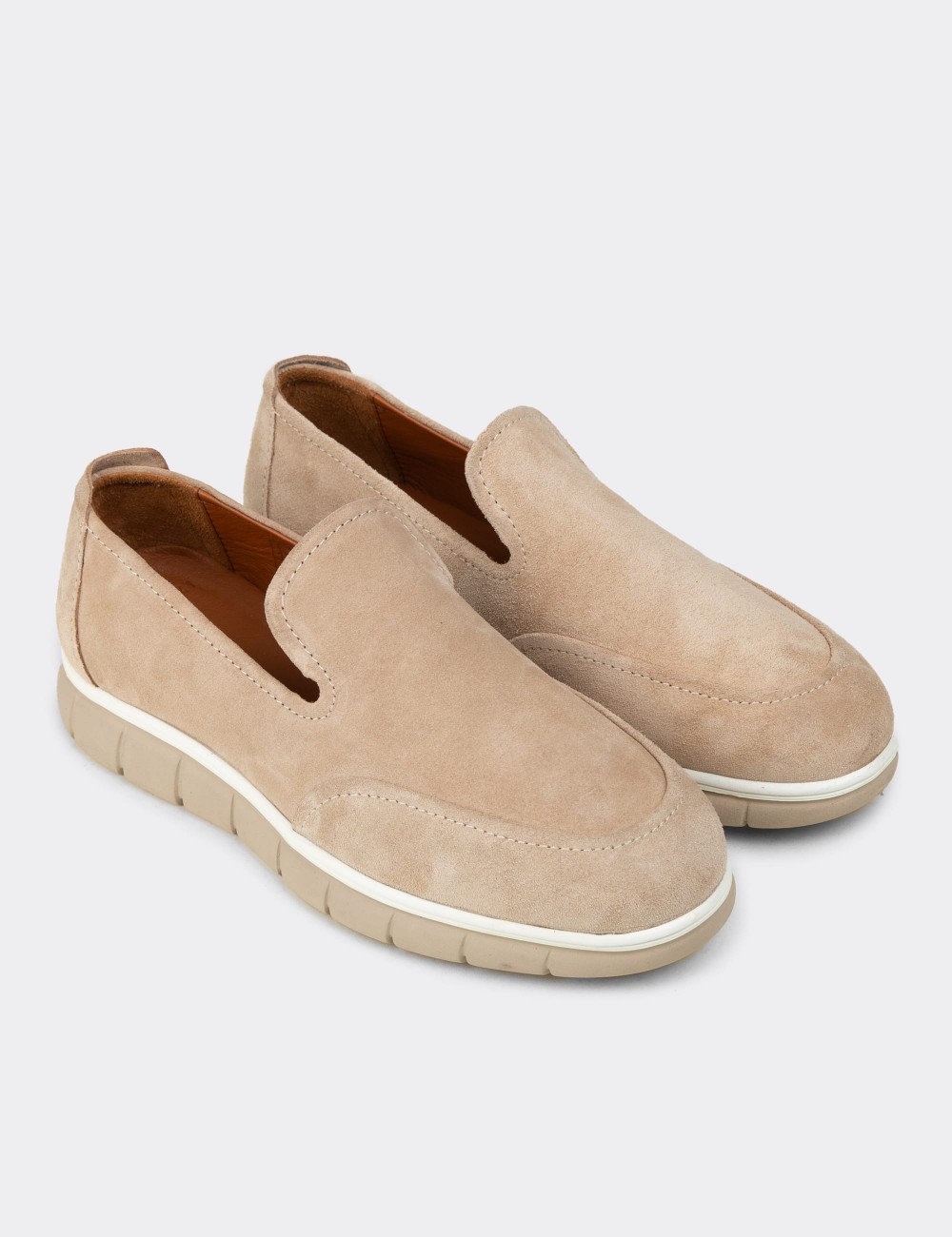 Erkek Hakiki Süet Bej Loafer Ayakkabı - 02044MBEJE01