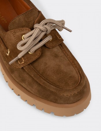 Kadın Hakiki Süet Taba Renkli Marin Loafer - 02036ZTBAC01