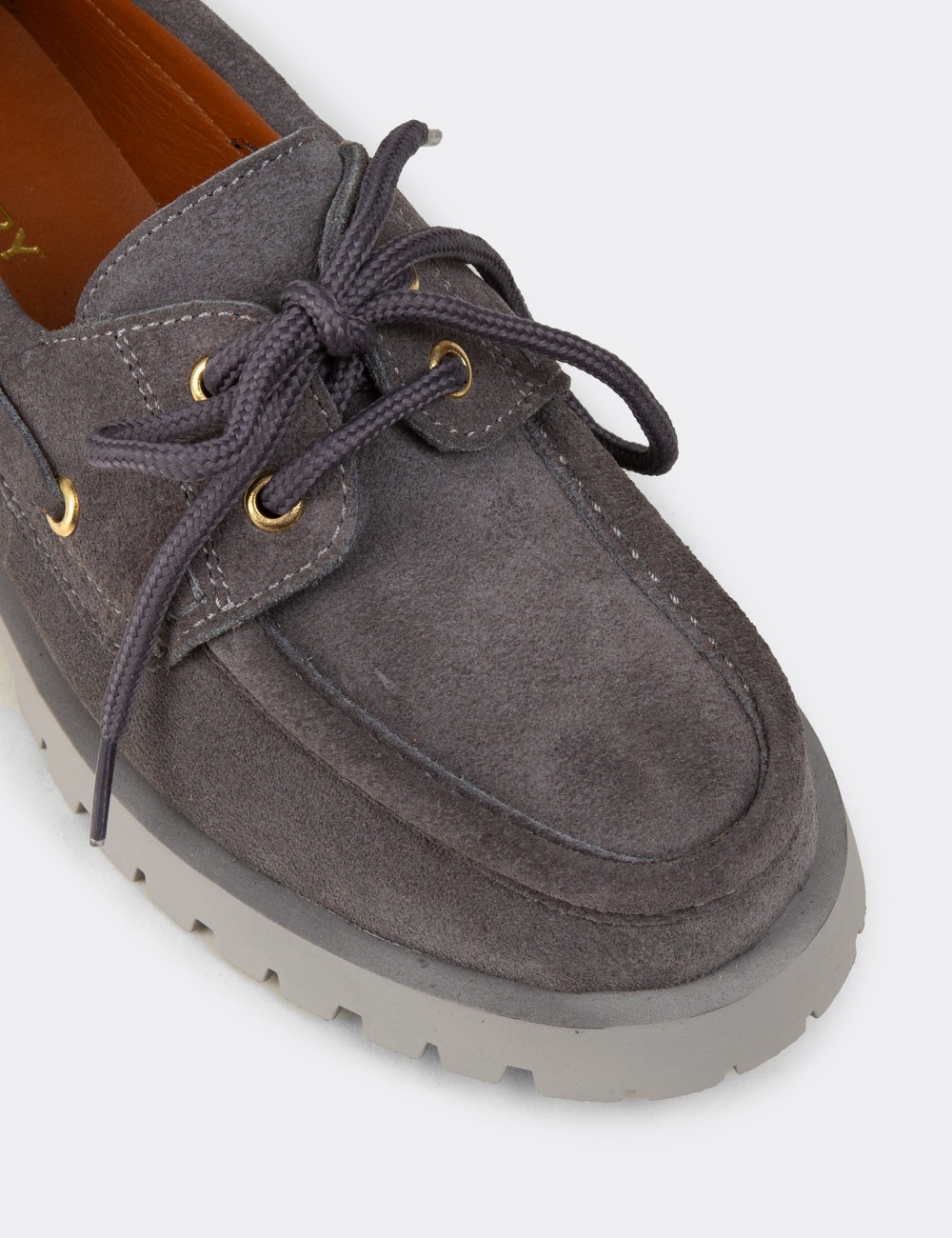 Kadın Hakiki Süet Gri Marin Loafer - 02036ZGRIC01
