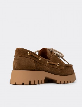Kadın Hakiki Süet Taba Renkli Marin Loafer - 02036ZTBAC01