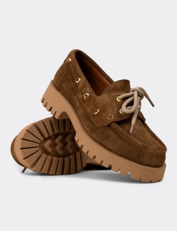 Kadın Hakiki Süet Taba Renkli Marin Loafer - 02036ZTBAC01