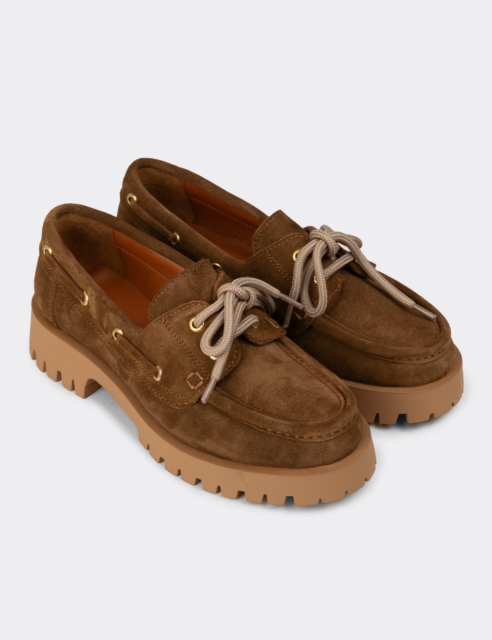 Kadın Hakiki Süet Taba Renkli Marin Loafer - 02036ZTBAC01