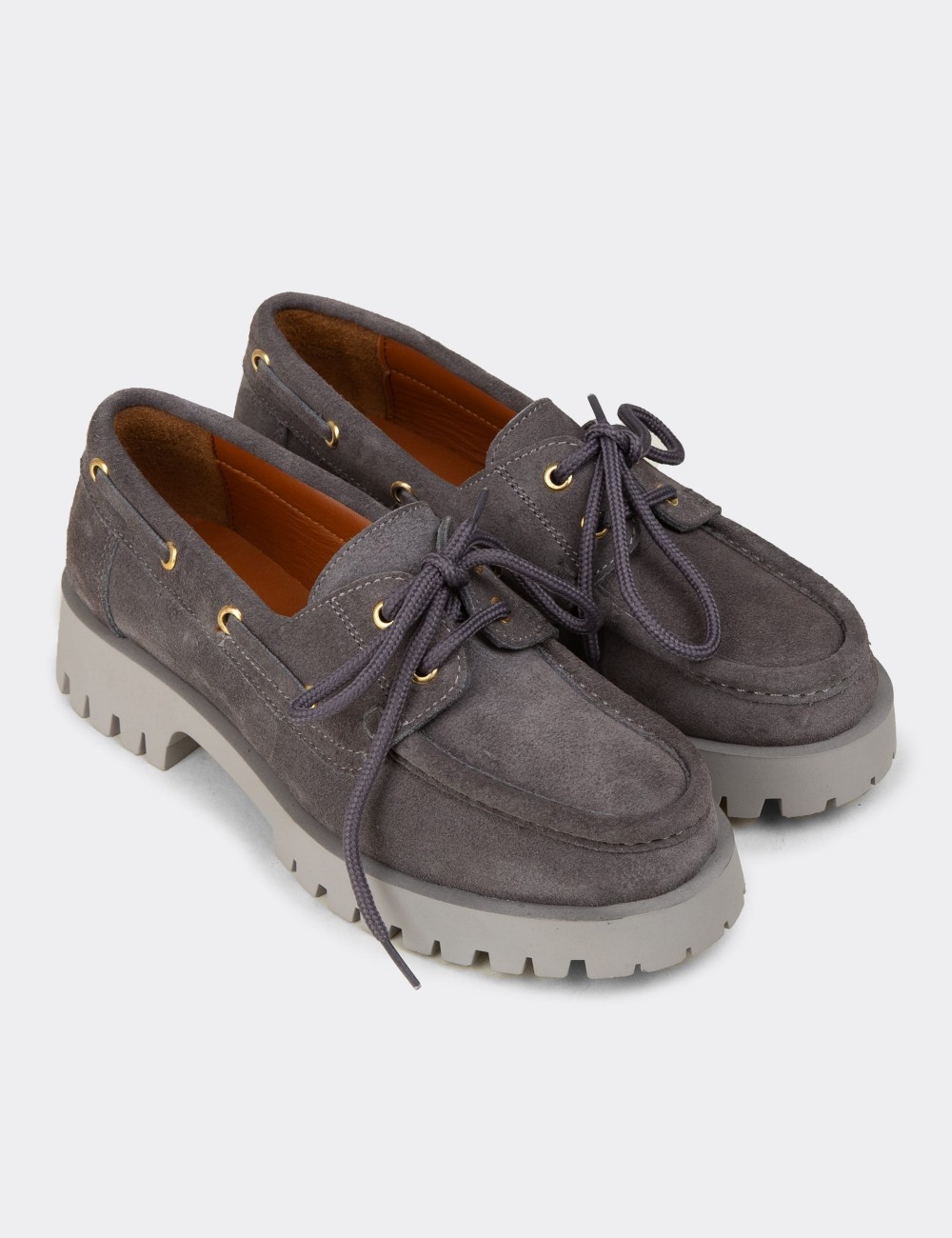 Kadın Hakiki Süet Gri Marin Loafer - 02036ZGRIC01