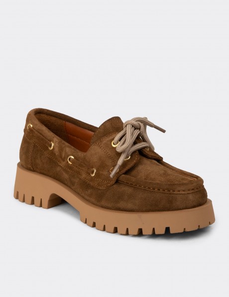 Kadın Hakiki Süet Taba Renkli Marin Loafer