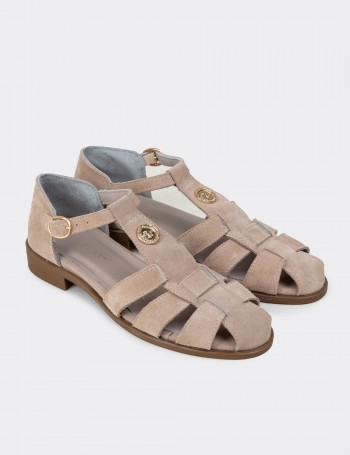 Kadın Hakiki Süet Bej Sandalet - Z4168ZBEJC01