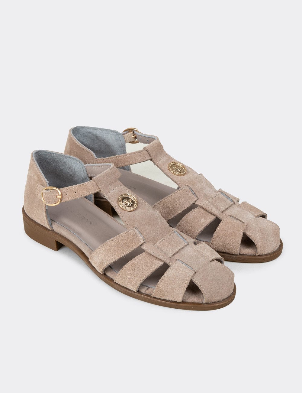Kadın Hakiki Süet Bej Sandalet - Z4168ZBEJC01